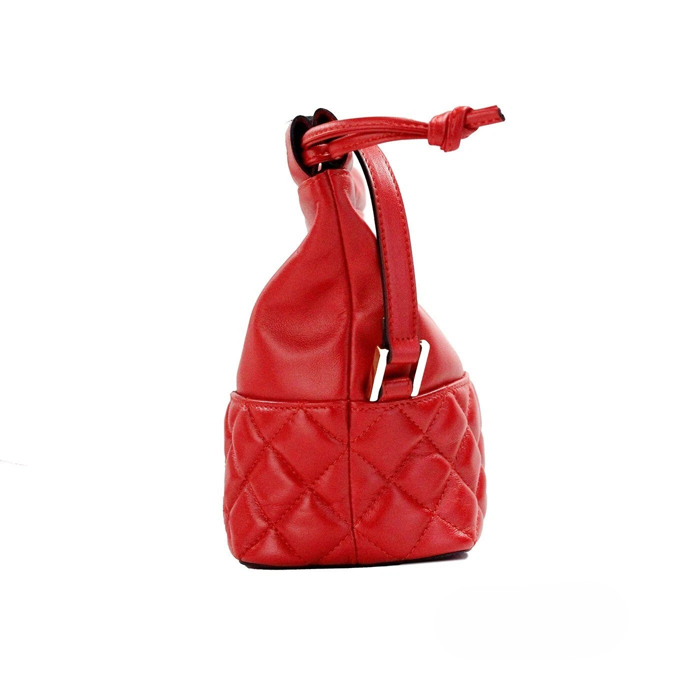 Red Leather Quilted Drawstring Bucket Bag by Versace
