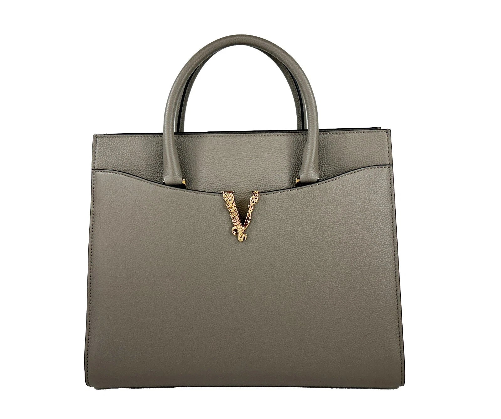 Gray Leather Versace Virtus Large Top Handle Satchel Tote