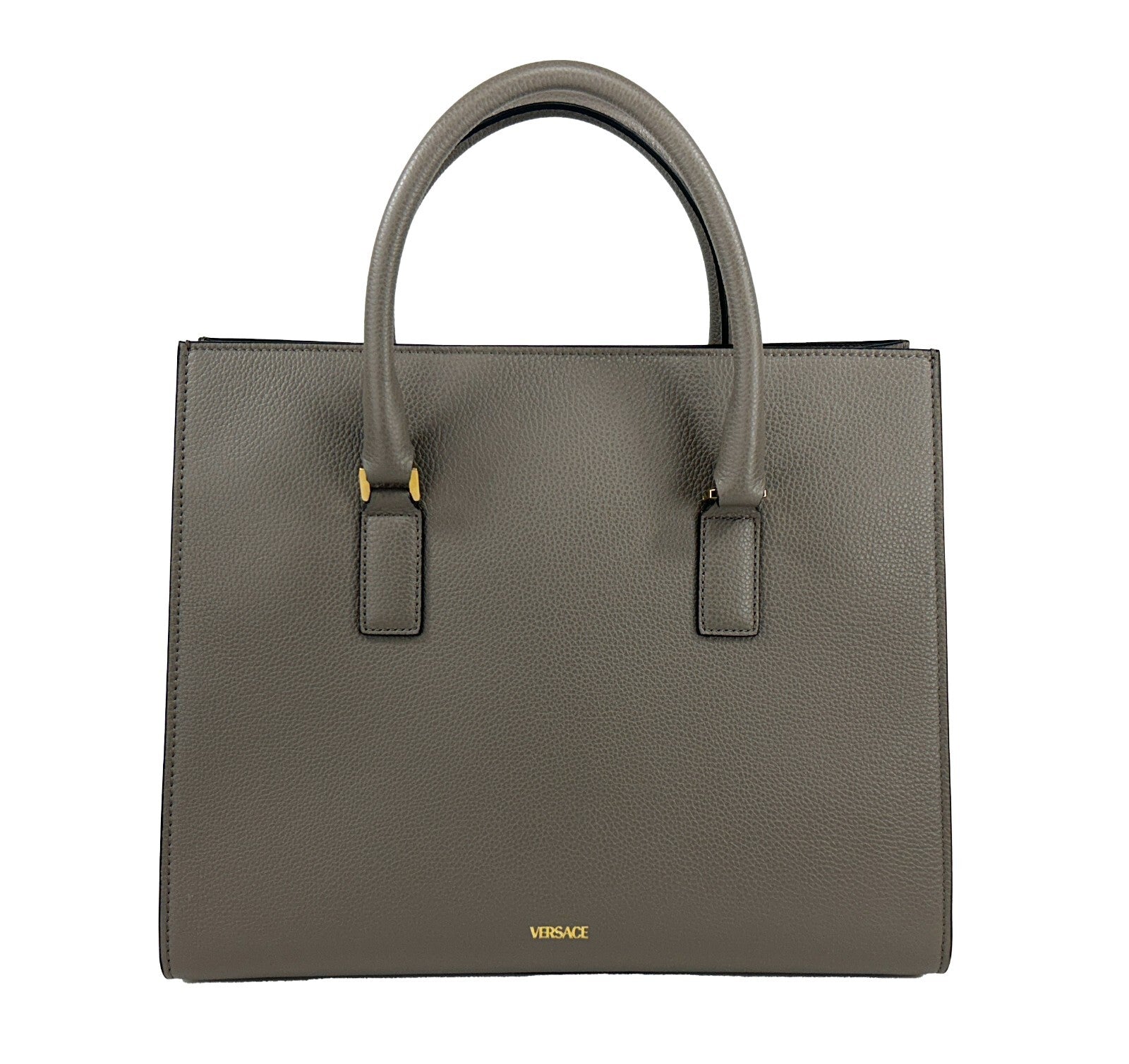 Gray Leather Versace Virtus Large Top Handle Satchel Tote
