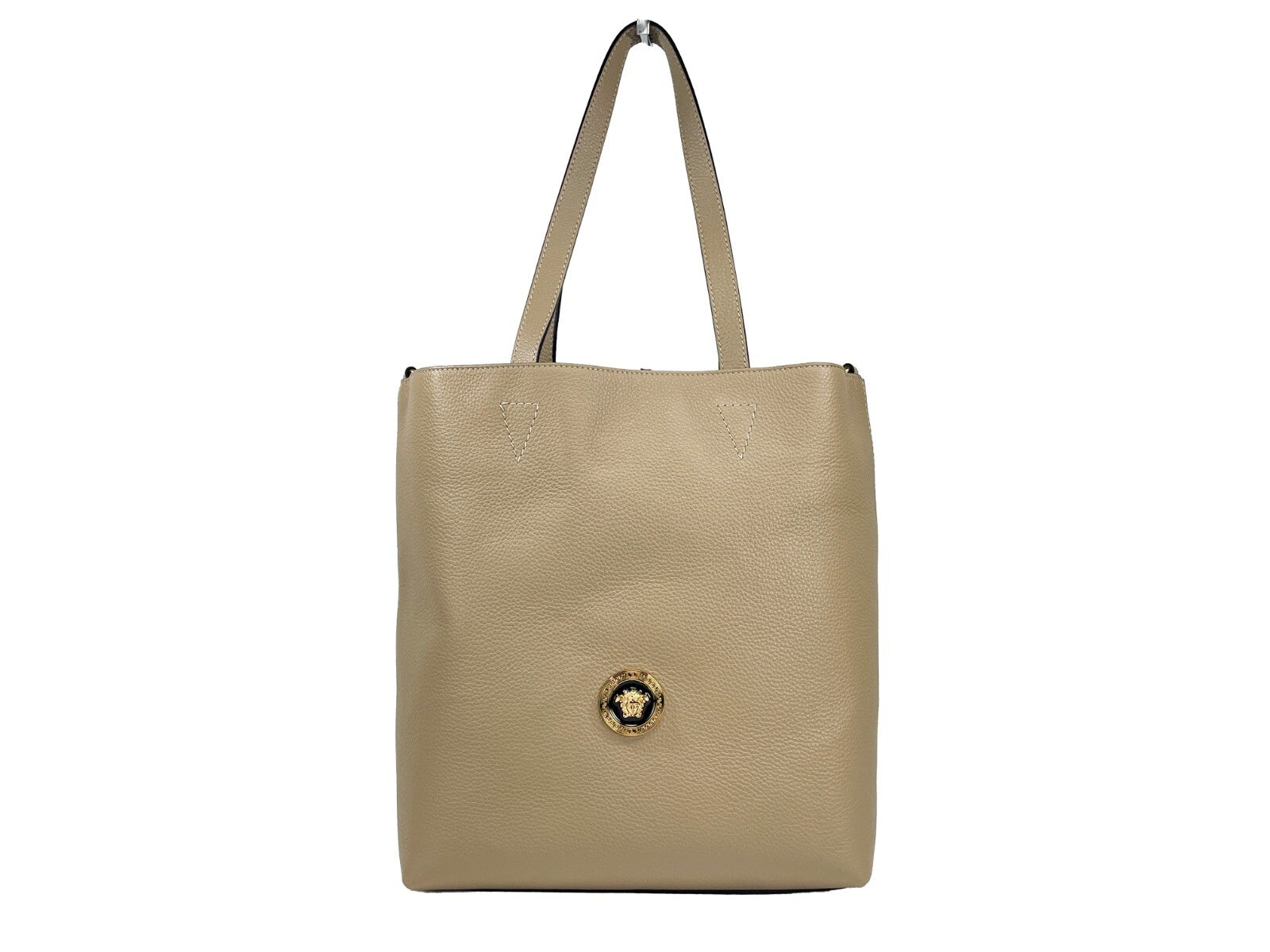 Taupe Leather Versace Medusa Large Tote Bag with Pouch