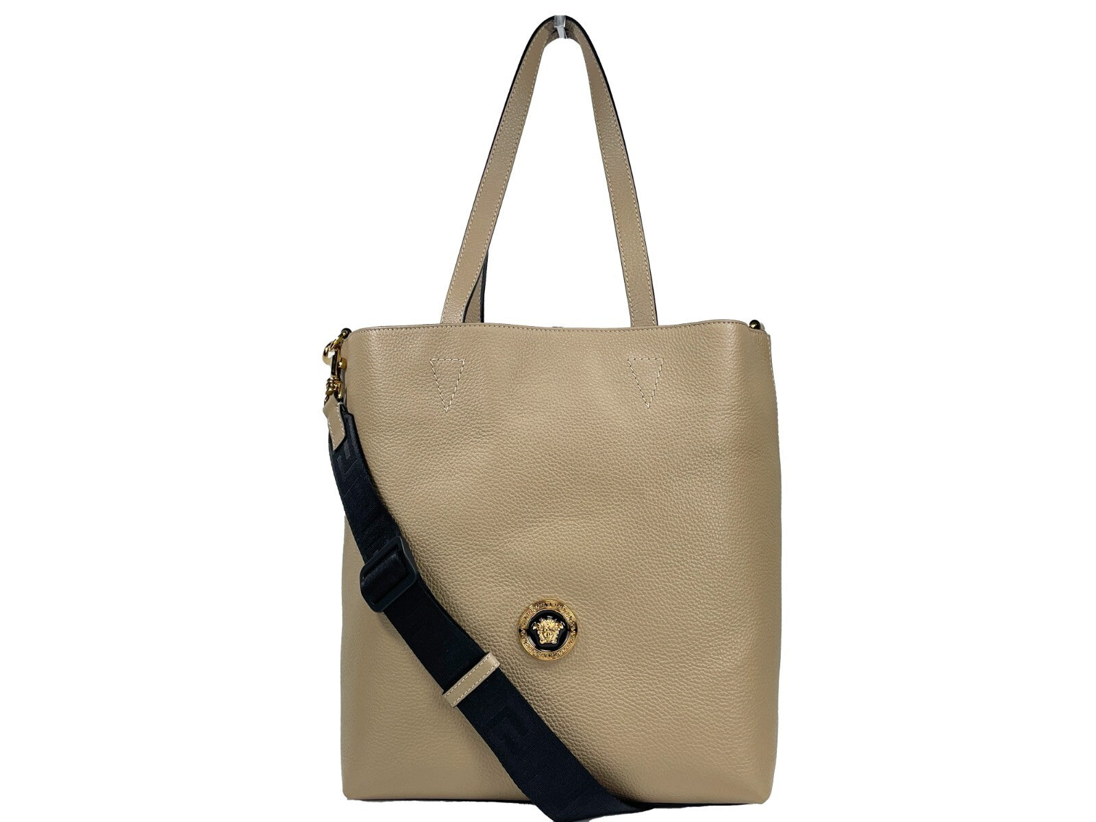 Taupe Leather Versace Medusa Large Tote Bag with Pouch