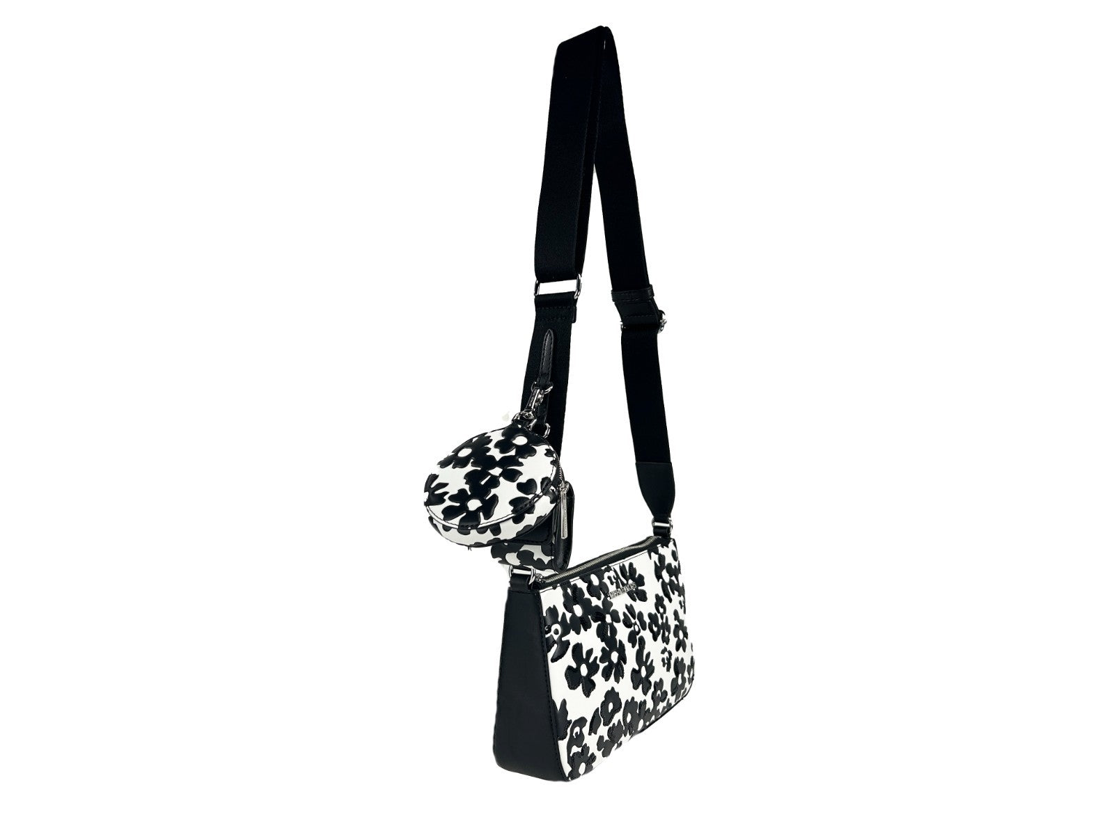Black Leather Michael Kors Floral Crossbody Tech Bag