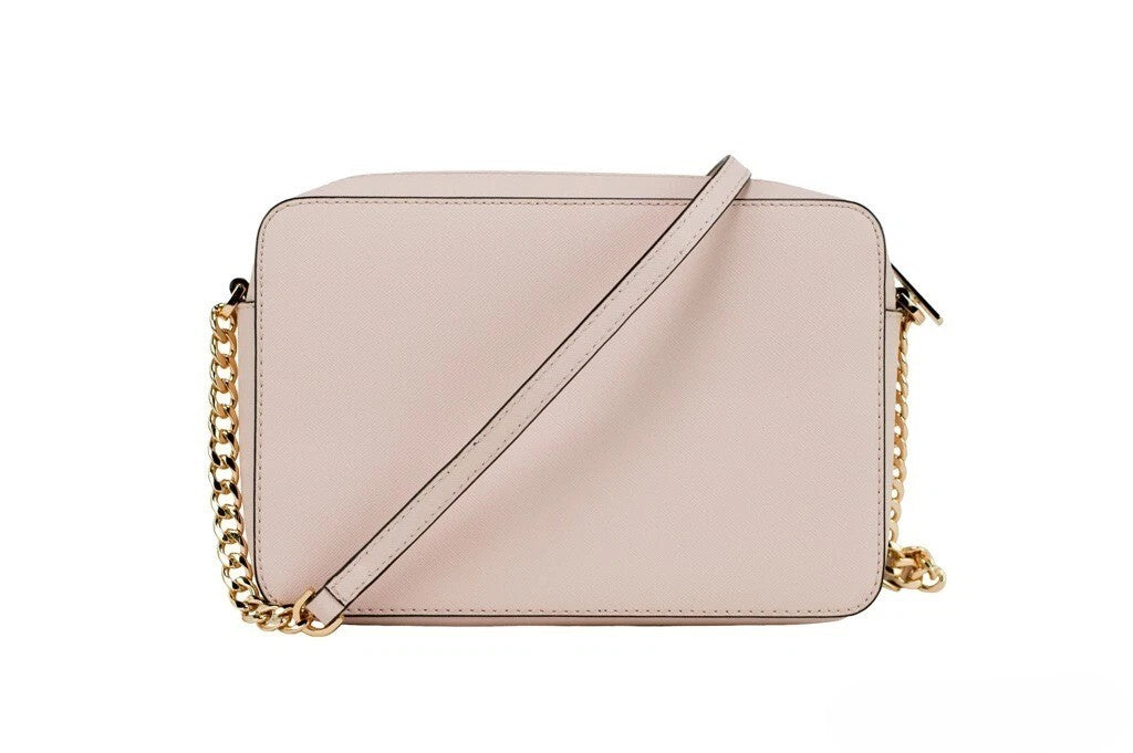 Blush Leather Crossbody Handbag with Dual Slit Pockets