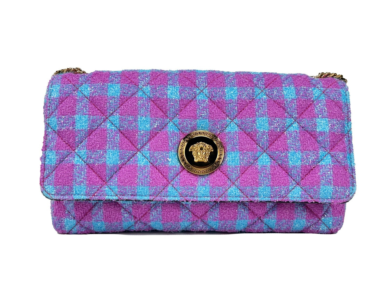 Versace Wool Leather Trim Medium Crossbody Shoulder Bag