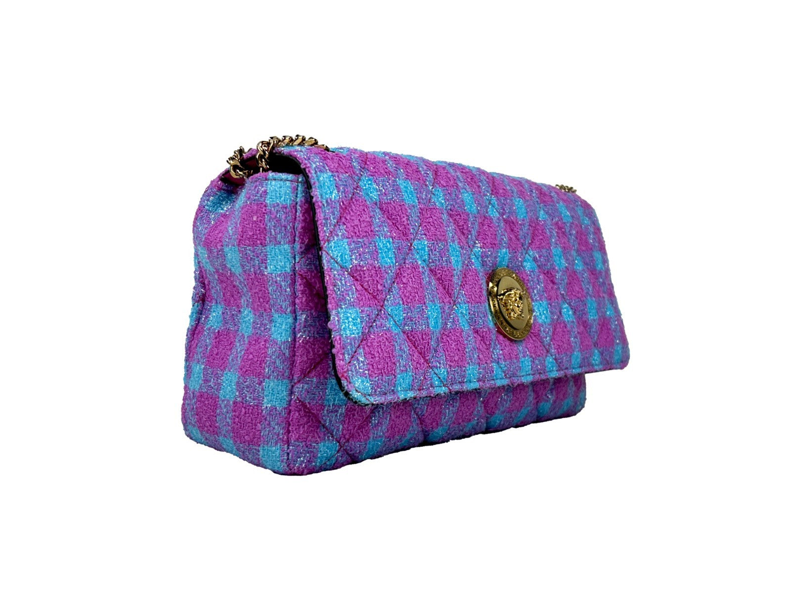 Versace Wool Leather Trim Medium Crossbody Shoulder Bag