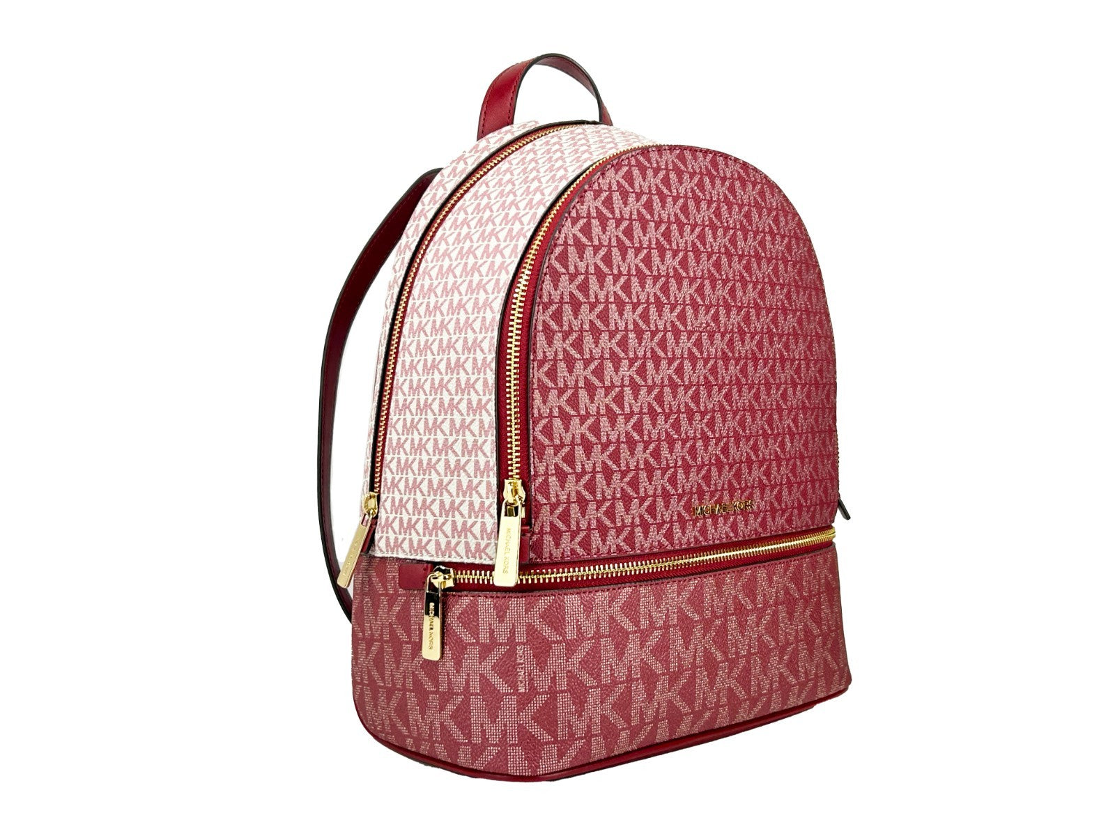Cherry Michael Kors Rhea Medium Leather Backpack with Zip Pocket