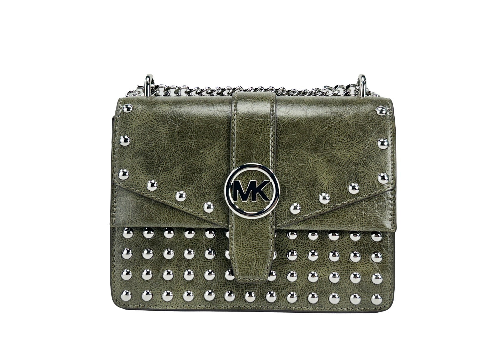 Olive Green Leather Crossbody Bag with Flap by Michael Kors
