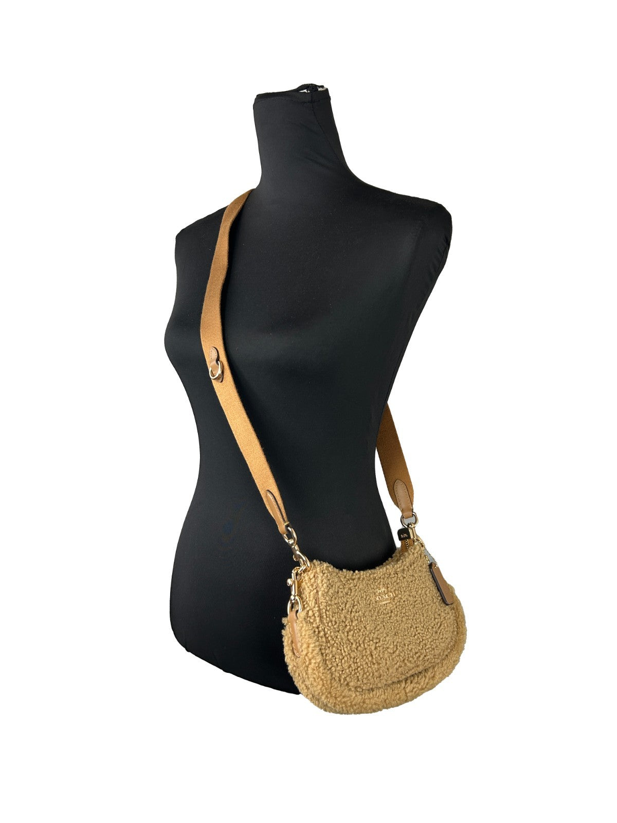 Natural Coach Teri Mini Crossbody Bag with Shearling Fur