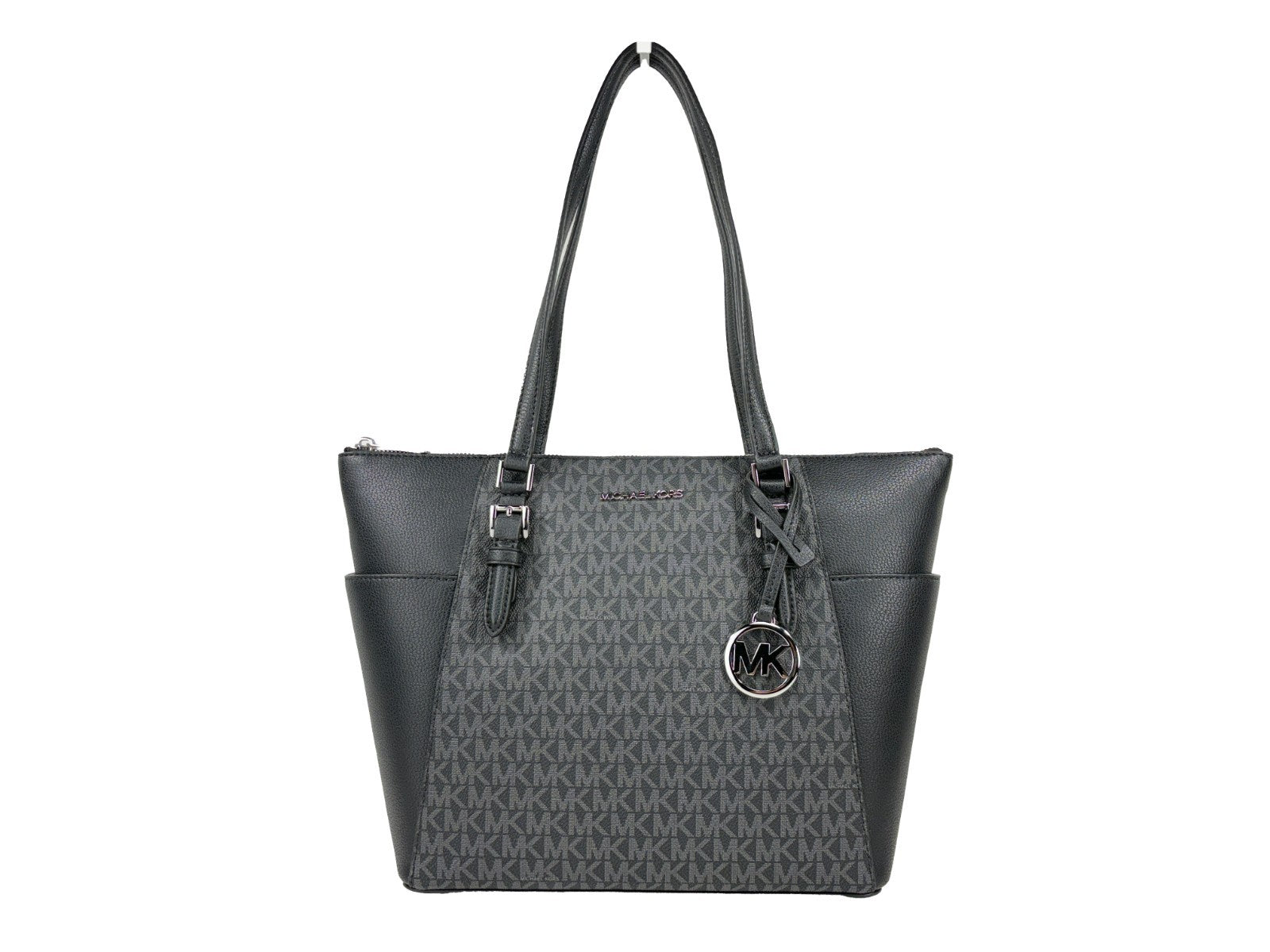 Schwarze Leder-Tragetasche Michael Kors Charlotte mit Reißverschluss oben