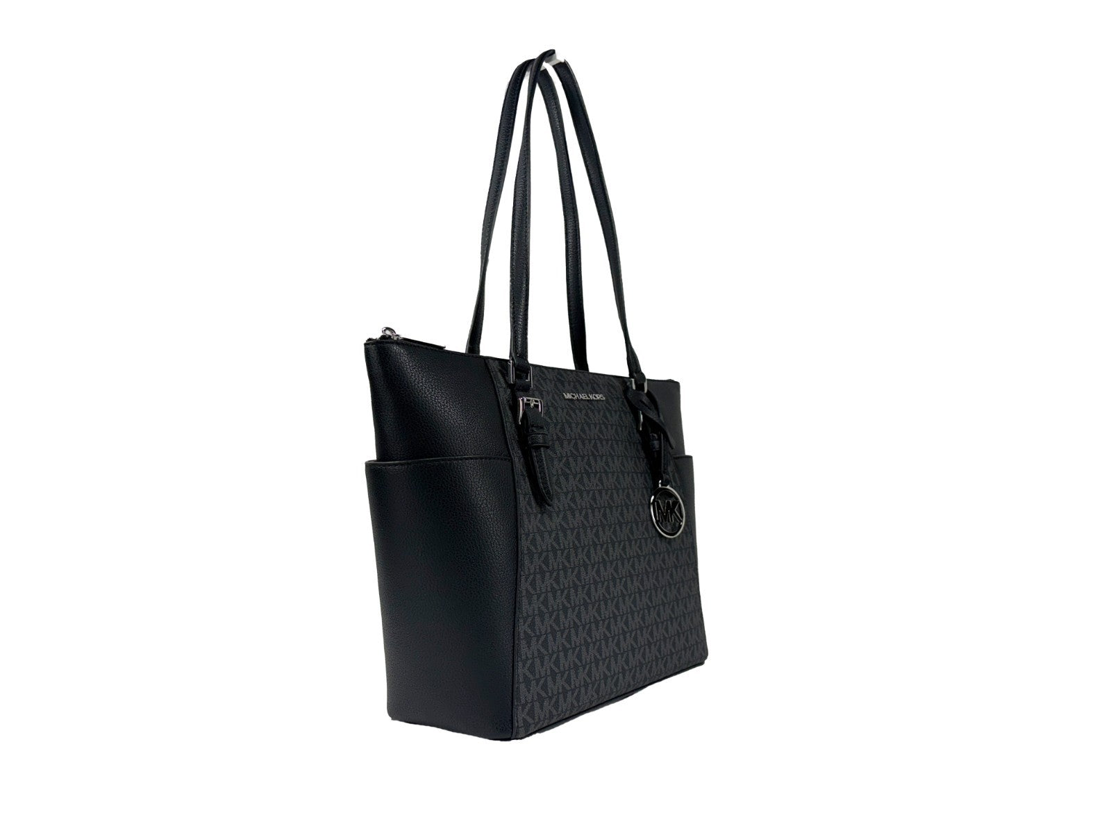 Schwarze Leder-Tragetasche Michael Kors Charlotte mit Reißverschluss oben