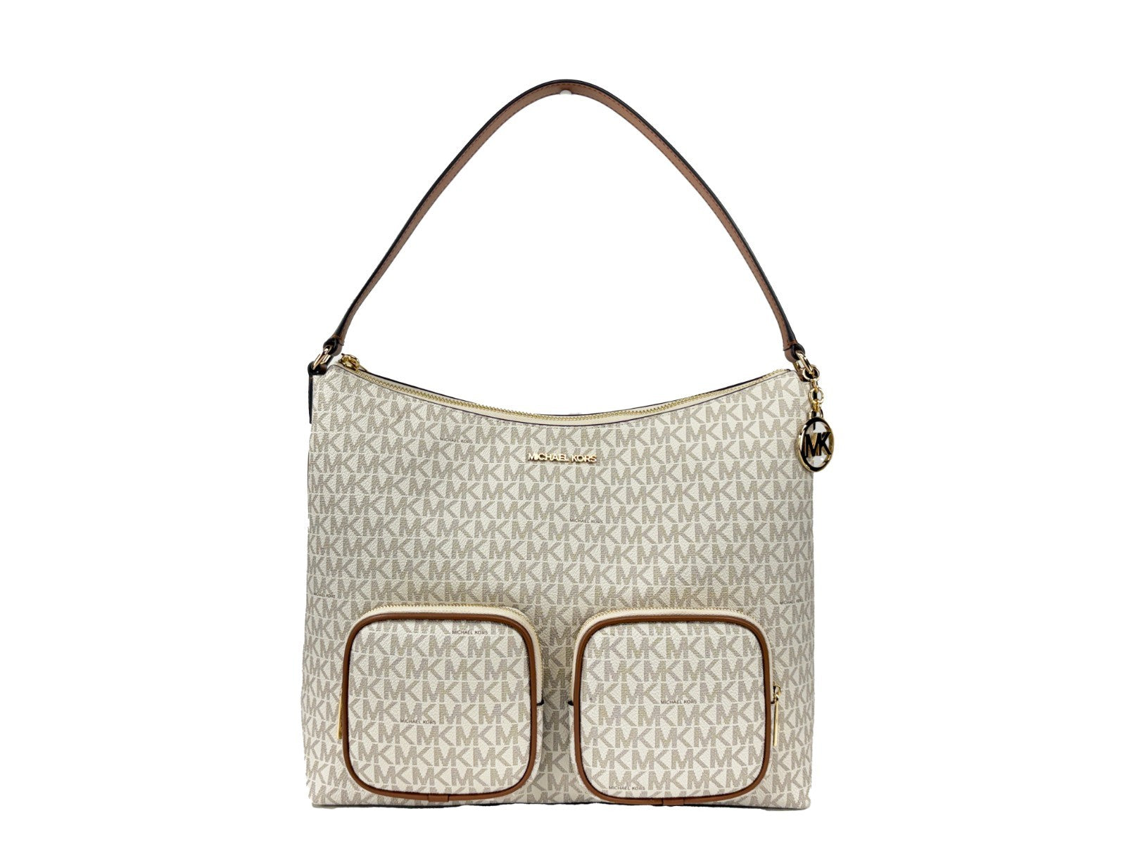 Vanilla Leather Michael Kors Merritt Large Cargo Shoulder Bag