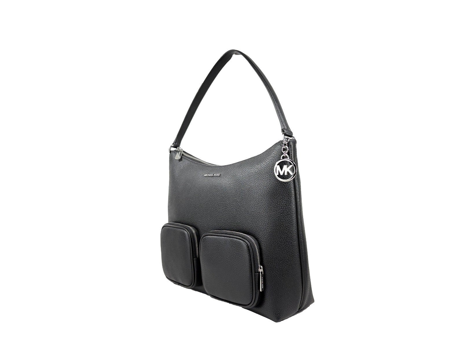 Schwarze Michael Kors Merritt Large Cargo Schultertasche aus Leder