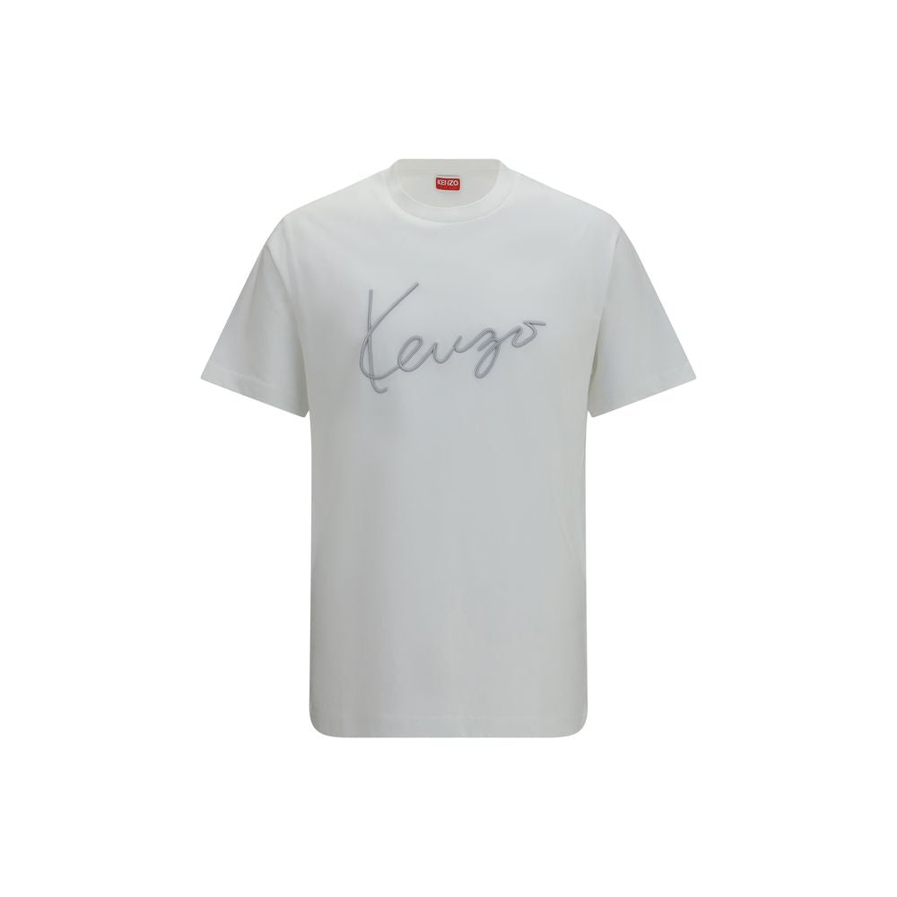 White Cotton T-Shirt with Kenzo Embroidered Logo