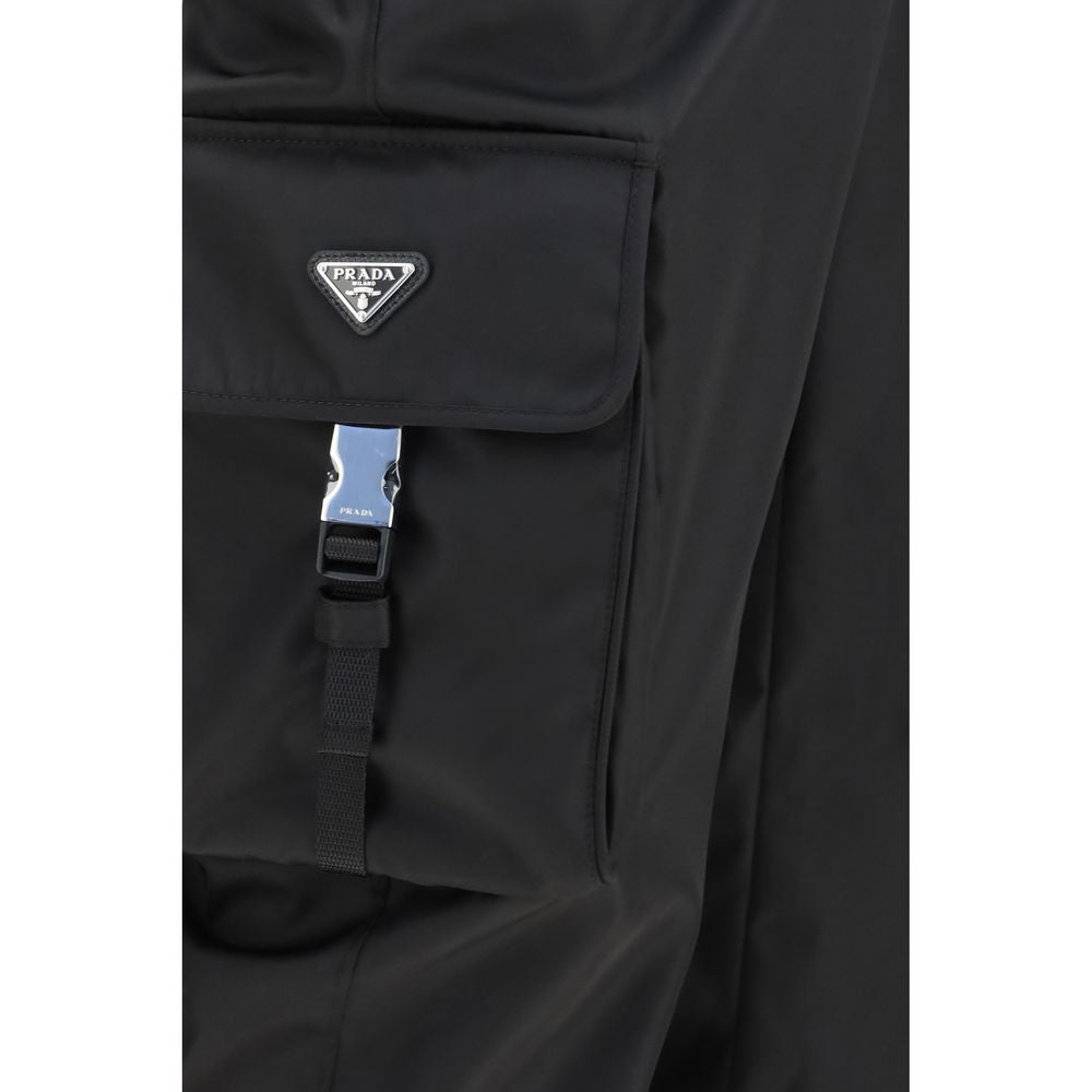 Black Synthetic Slim Fit Cargo Pants by Prada