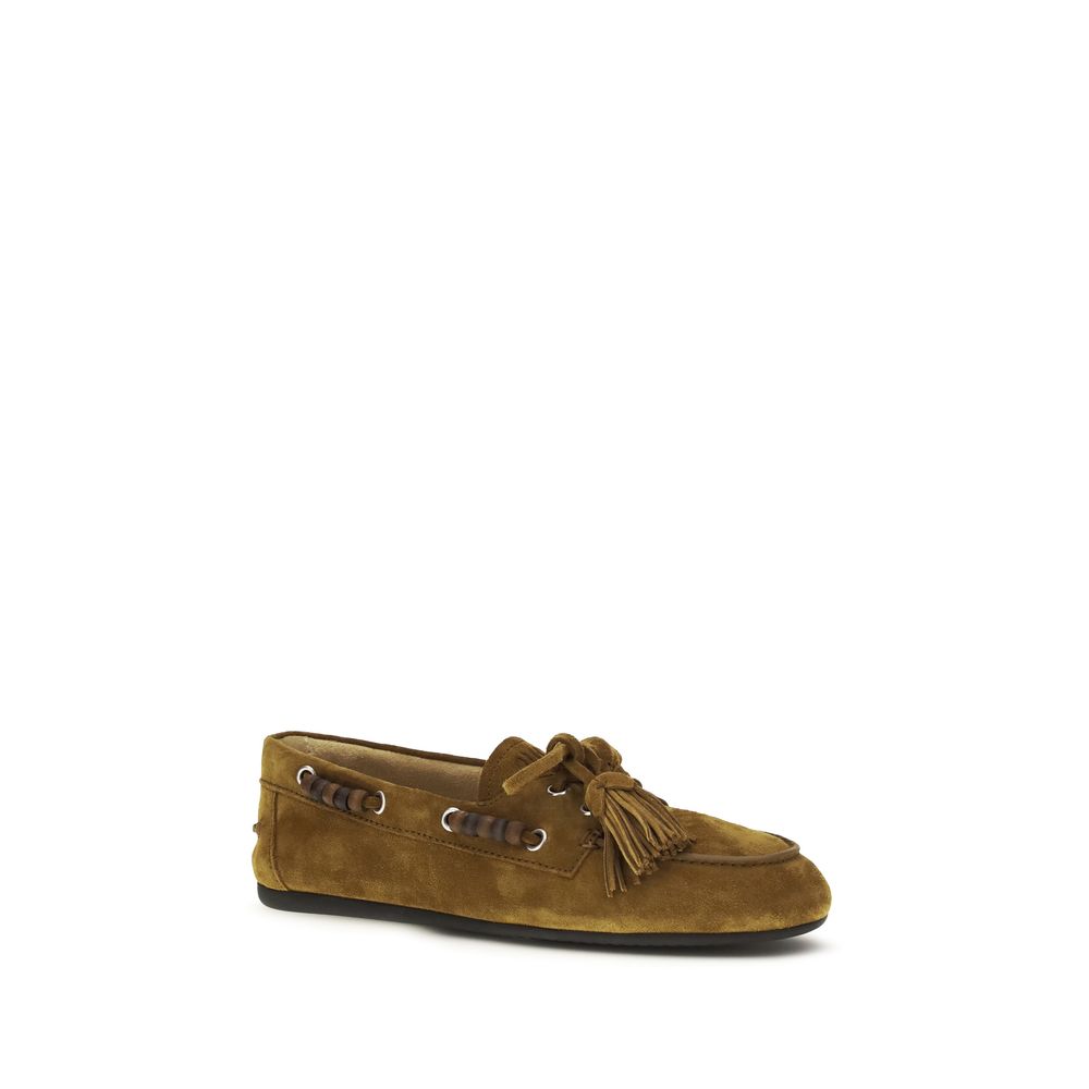 Beige Leather Slip-On Loafers with Tassels