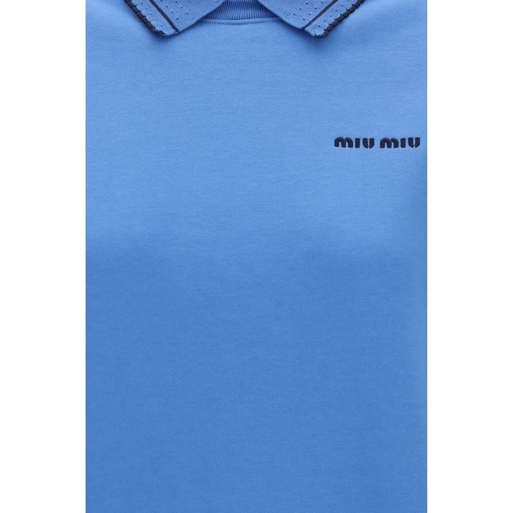 Blue Cotton Sweatshirt with Embroidered Logo and Collar