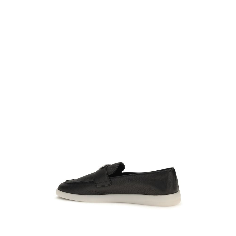 Black Leather Loafers with Logo Detail by Prada