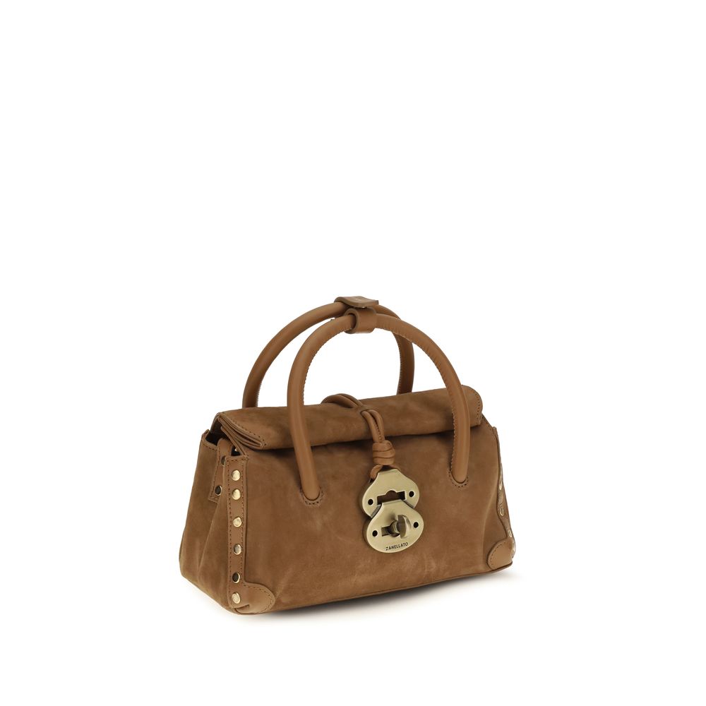 Brown Leather Calf Handbag with Turn-Lock Closure