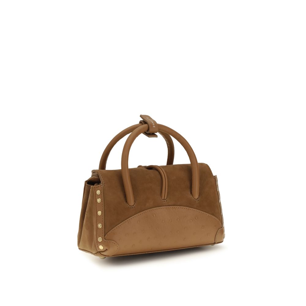 Brown Leather Calf Handbag with Turn-Lock Closure