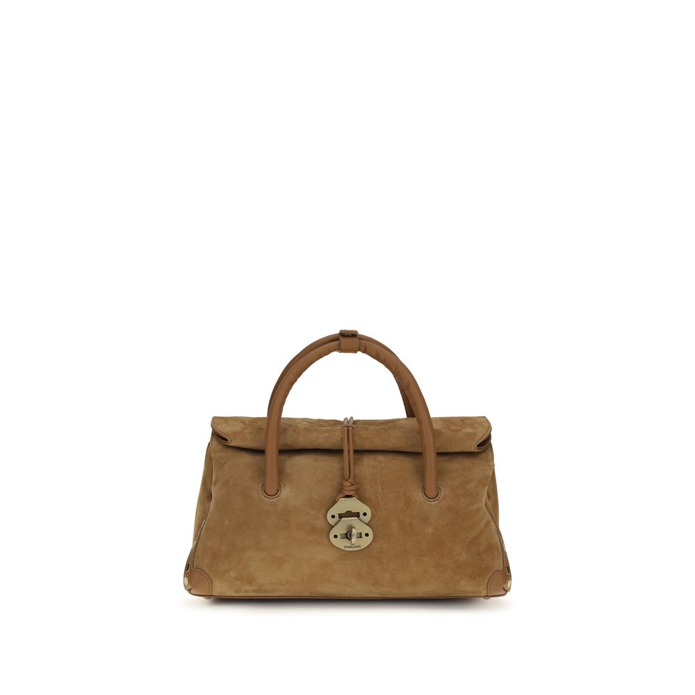 Brown Leather Dotta Handbag with Gold-Tone Details