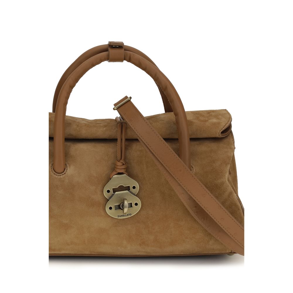 Brown Leather Dotta Handbag with Gold-Tone Accents