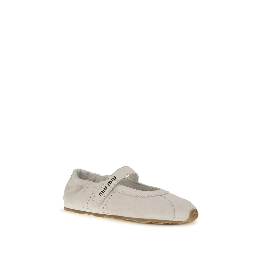 Miu Miu White Calf Leather Ballet Flats