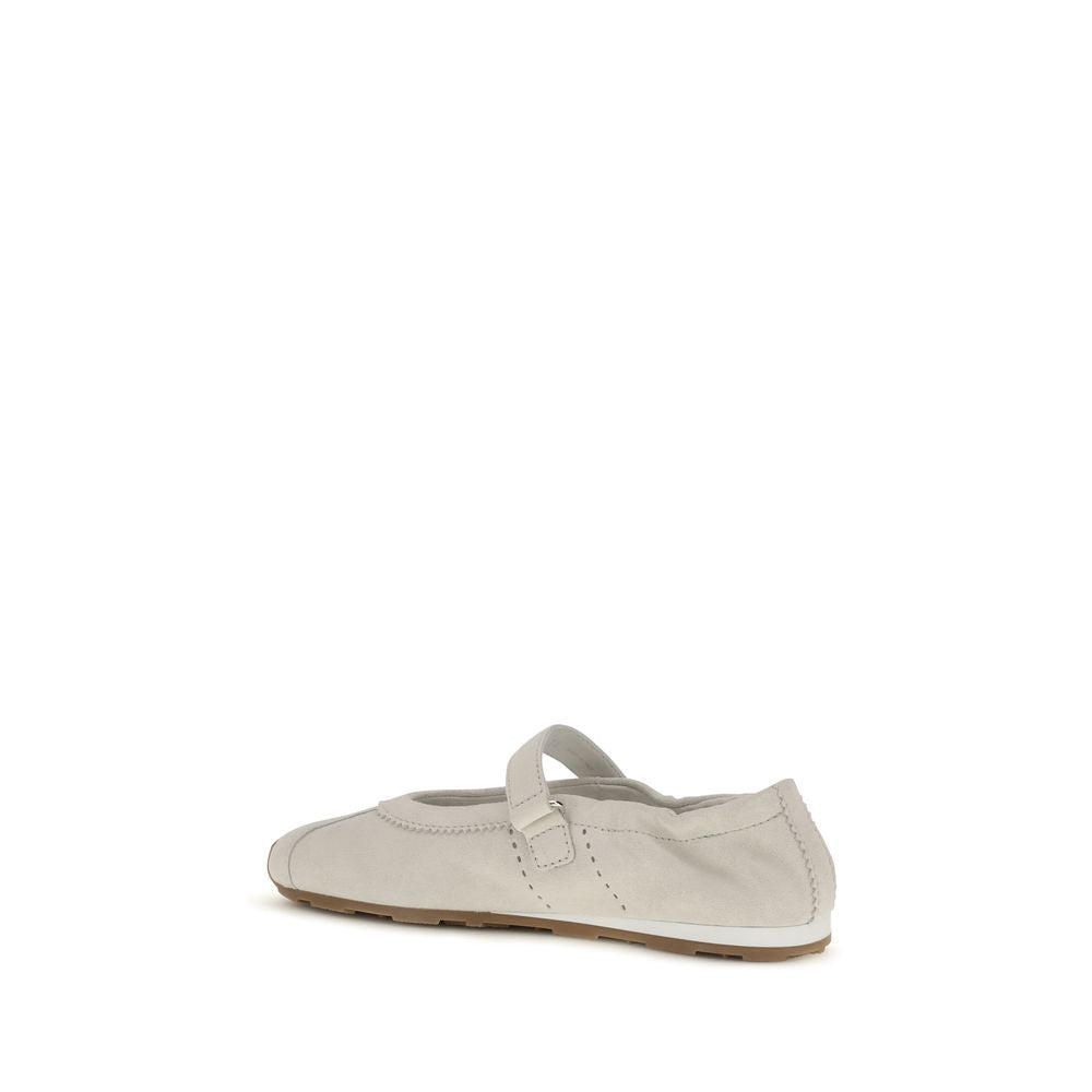 Miu Miu White Calf Leather Ballet Flats