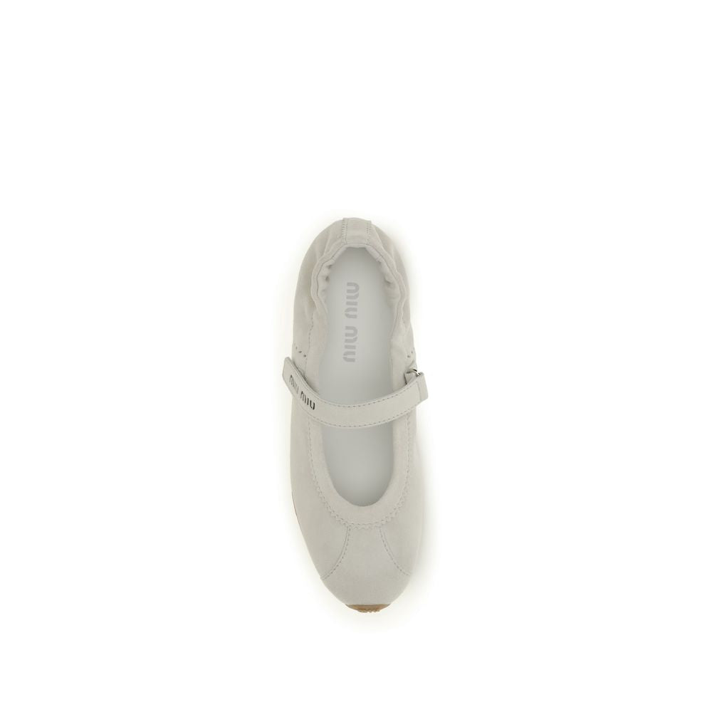 Miu Miu White Calf Leather Ballet Flats