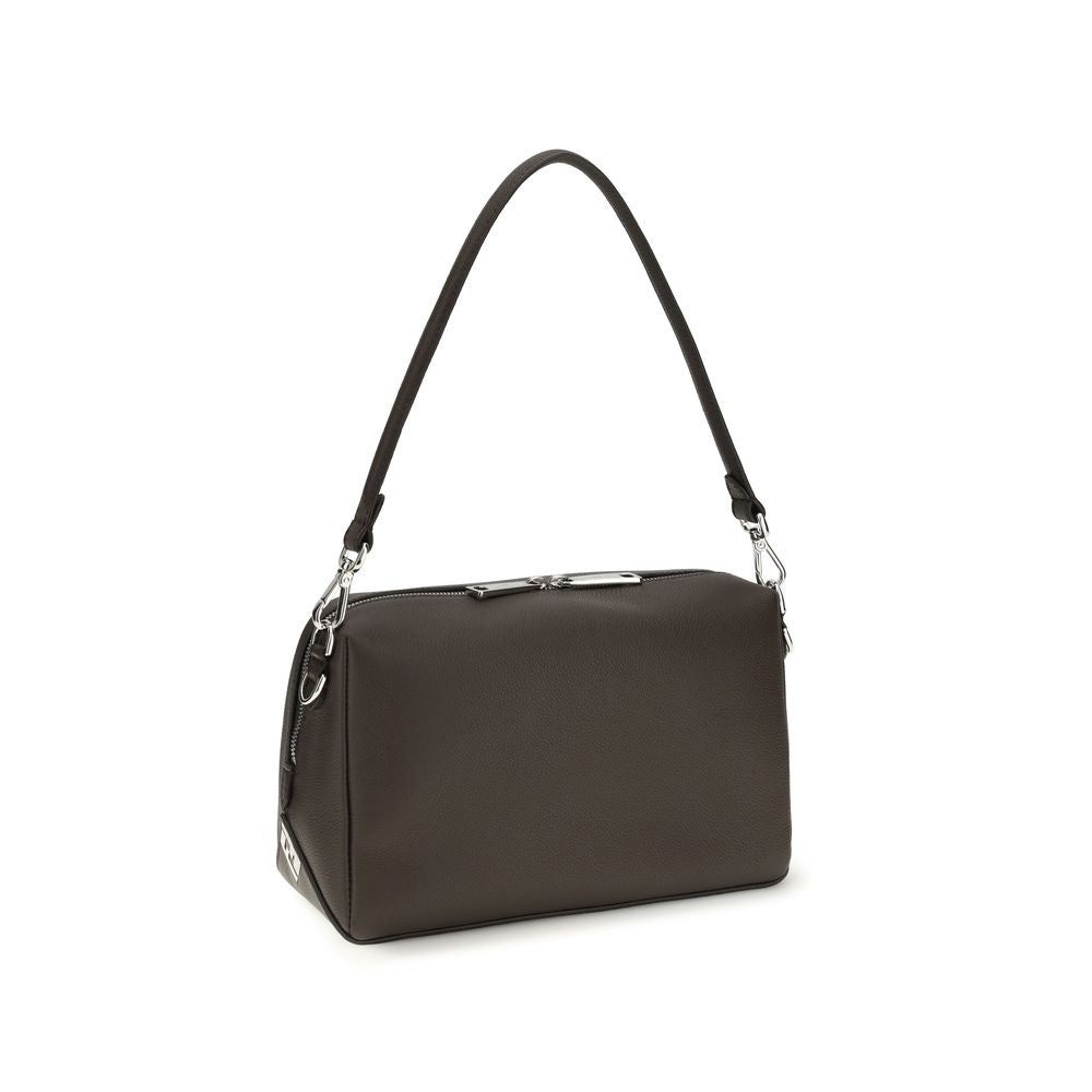 Black Leather Shoulder Bag with Signature FF Accents