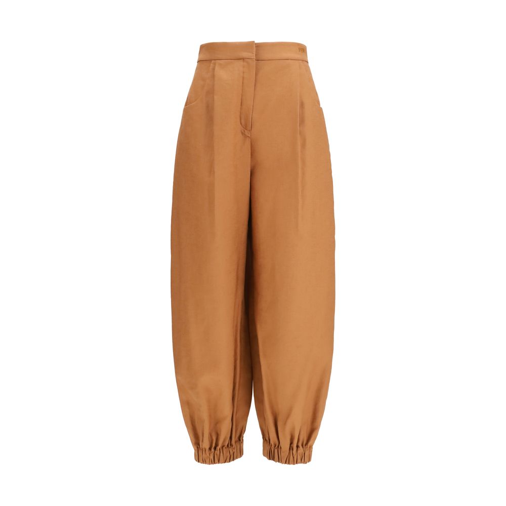 Pantalon décontracté en lin marron Fendi