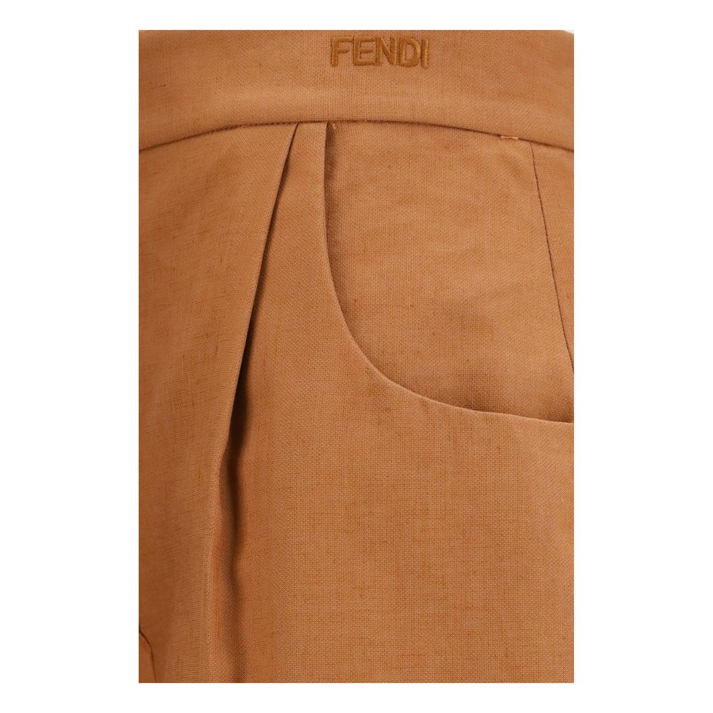 Brown Cotton Linen Balloon Pants by Fendi