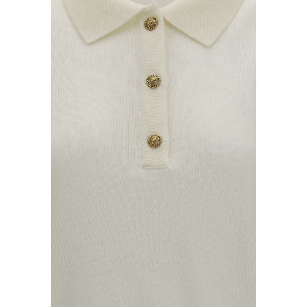 White Wool Polo Shirt with Gold-Tone Buttons