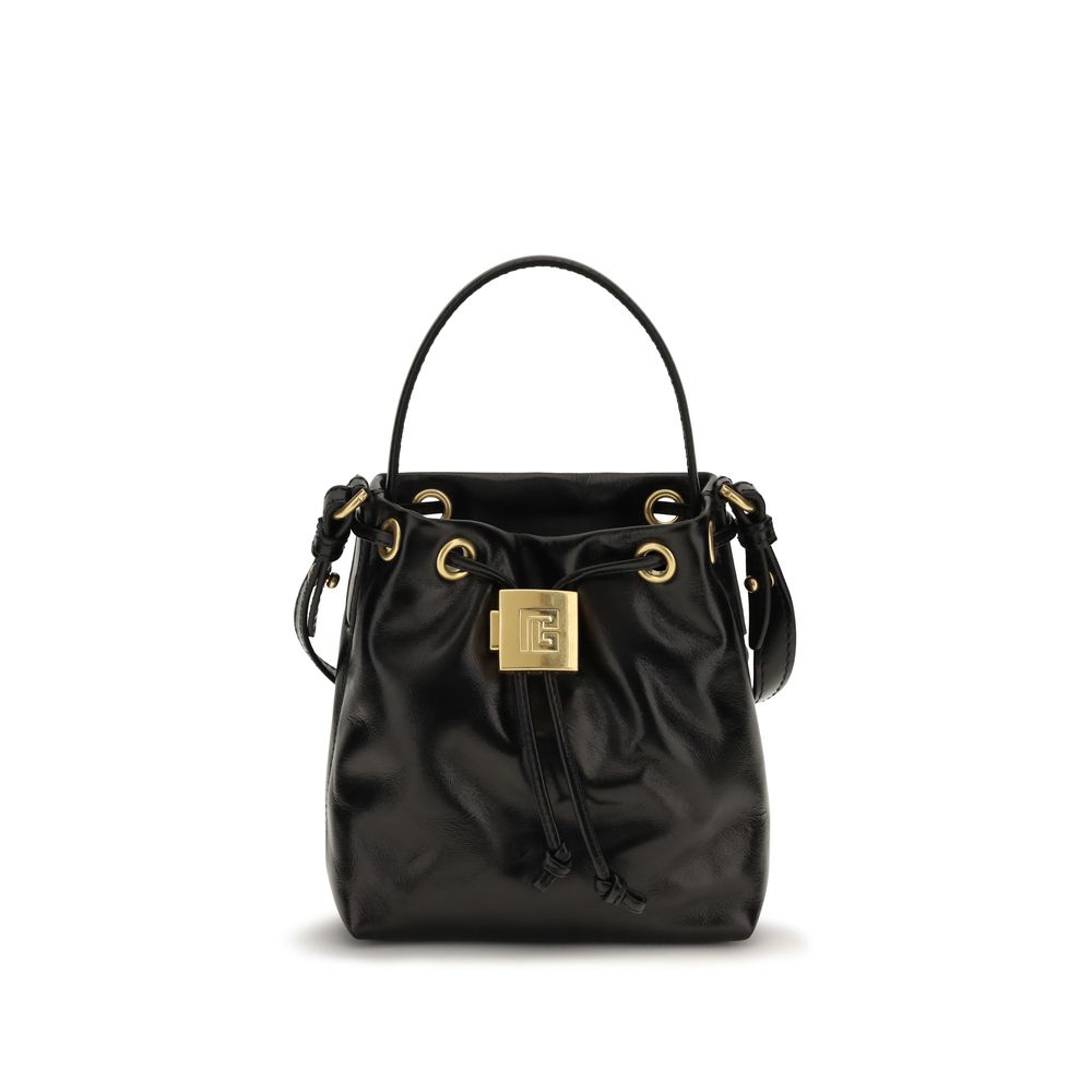 Schwarze Ledertasche mit Tunnelzug