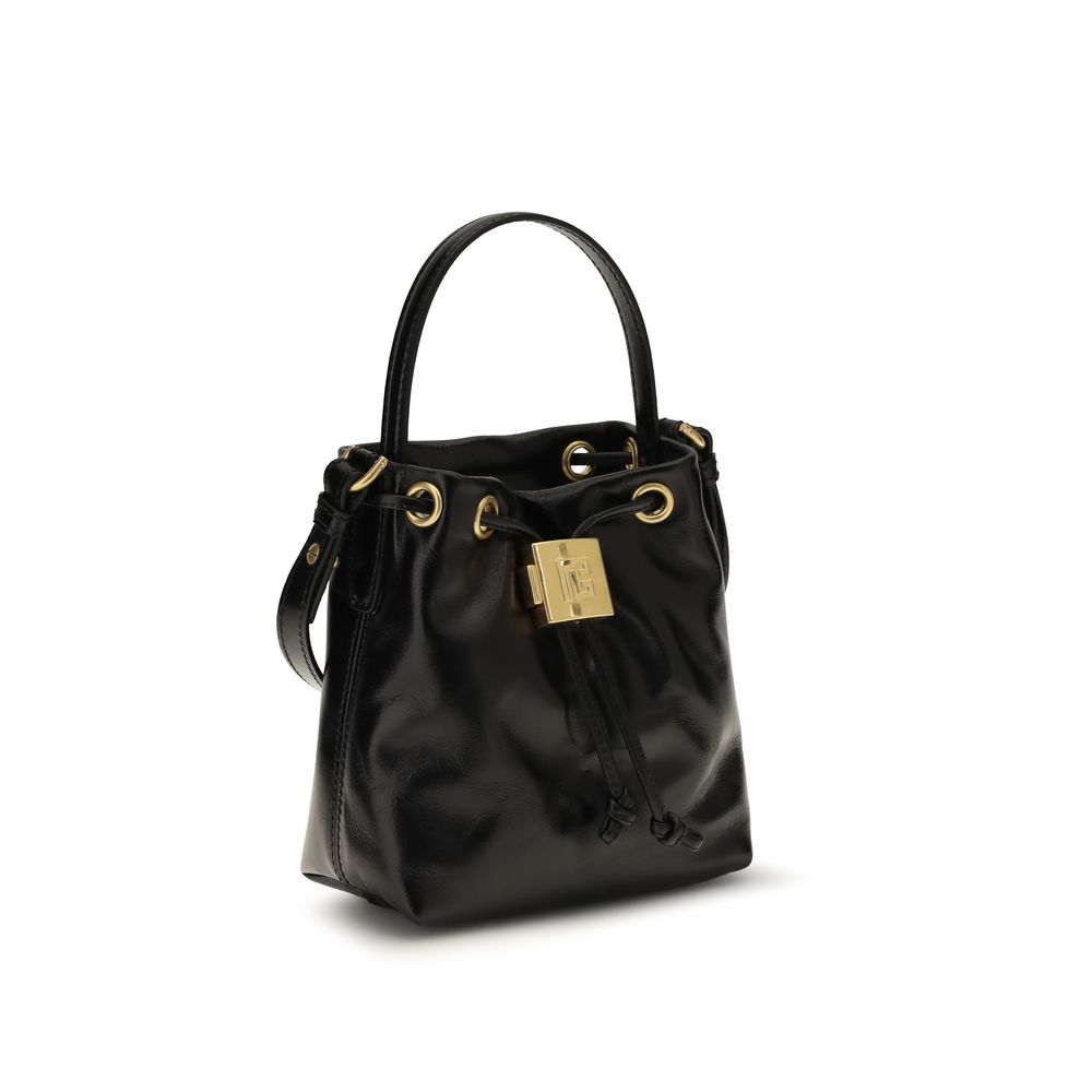 Schwarze Ledertasche mit Tunnelzug