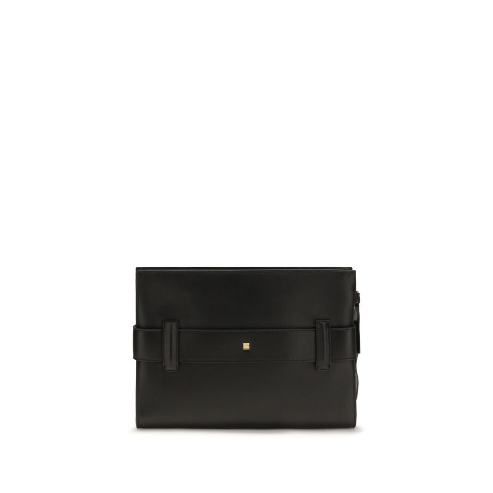 Schwarze Leder-Clutch mit goldfarbener Schnalle