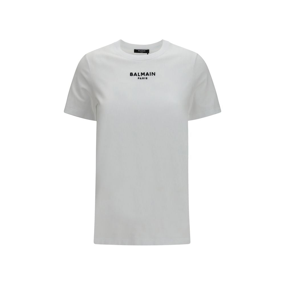 White Cotton T-Shirt with Logo by Balmain