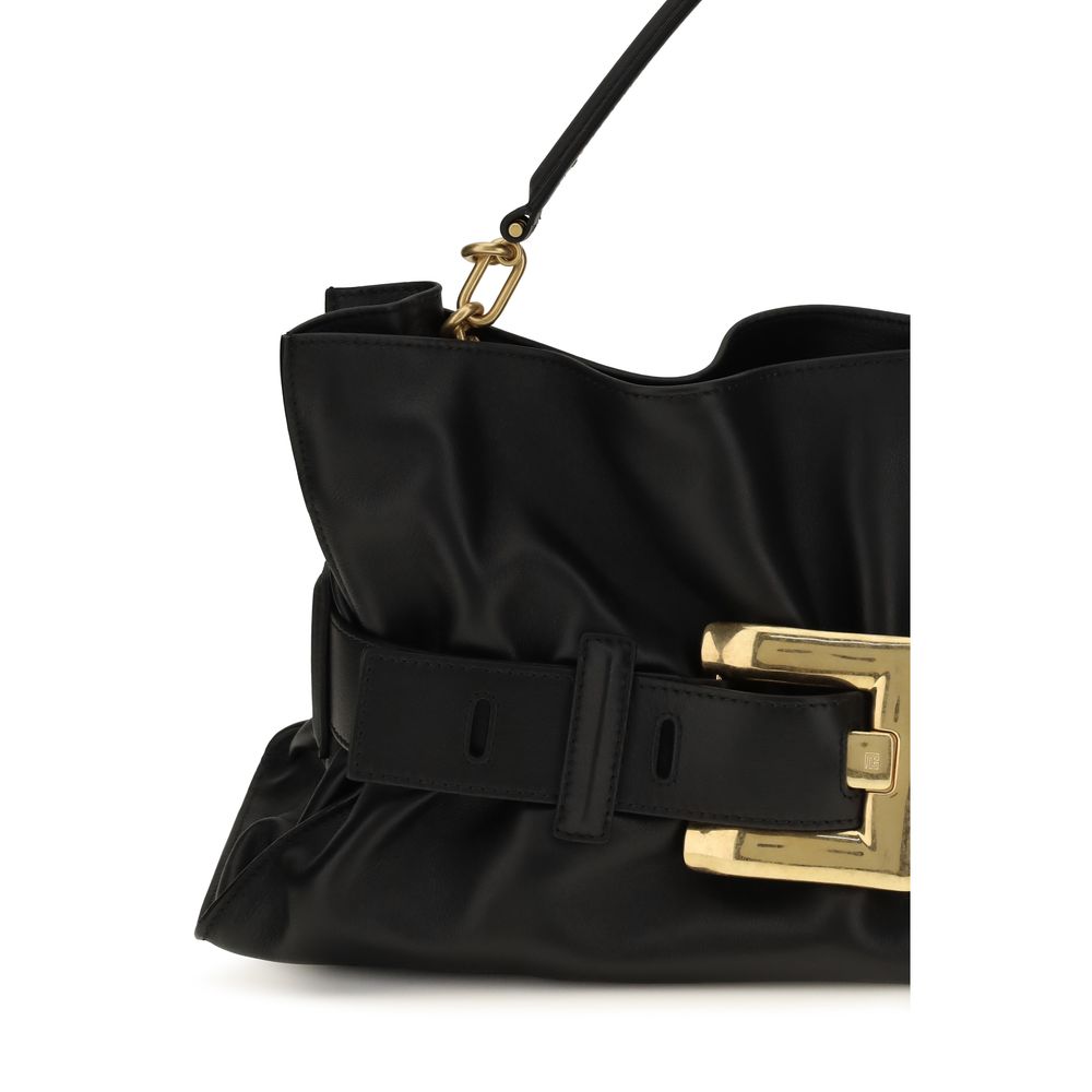 Black Leather Anthem Handbag with Belt Detail