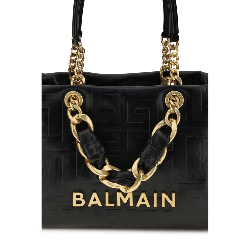 Black Leather Shoulder Bag with Gold Hardware
