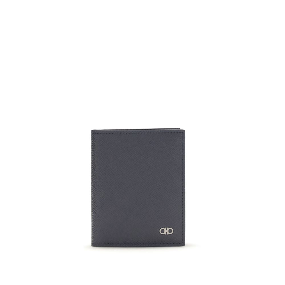 Blue Leather Wallet with Gancini Detail