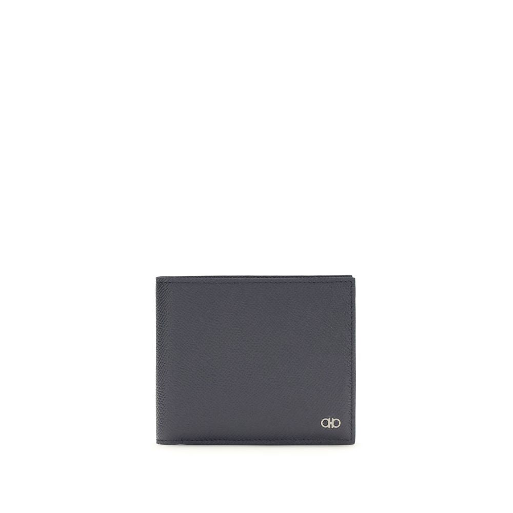 Blaues Leder-Bifold-Portemonnaie mit Gancini-Logo