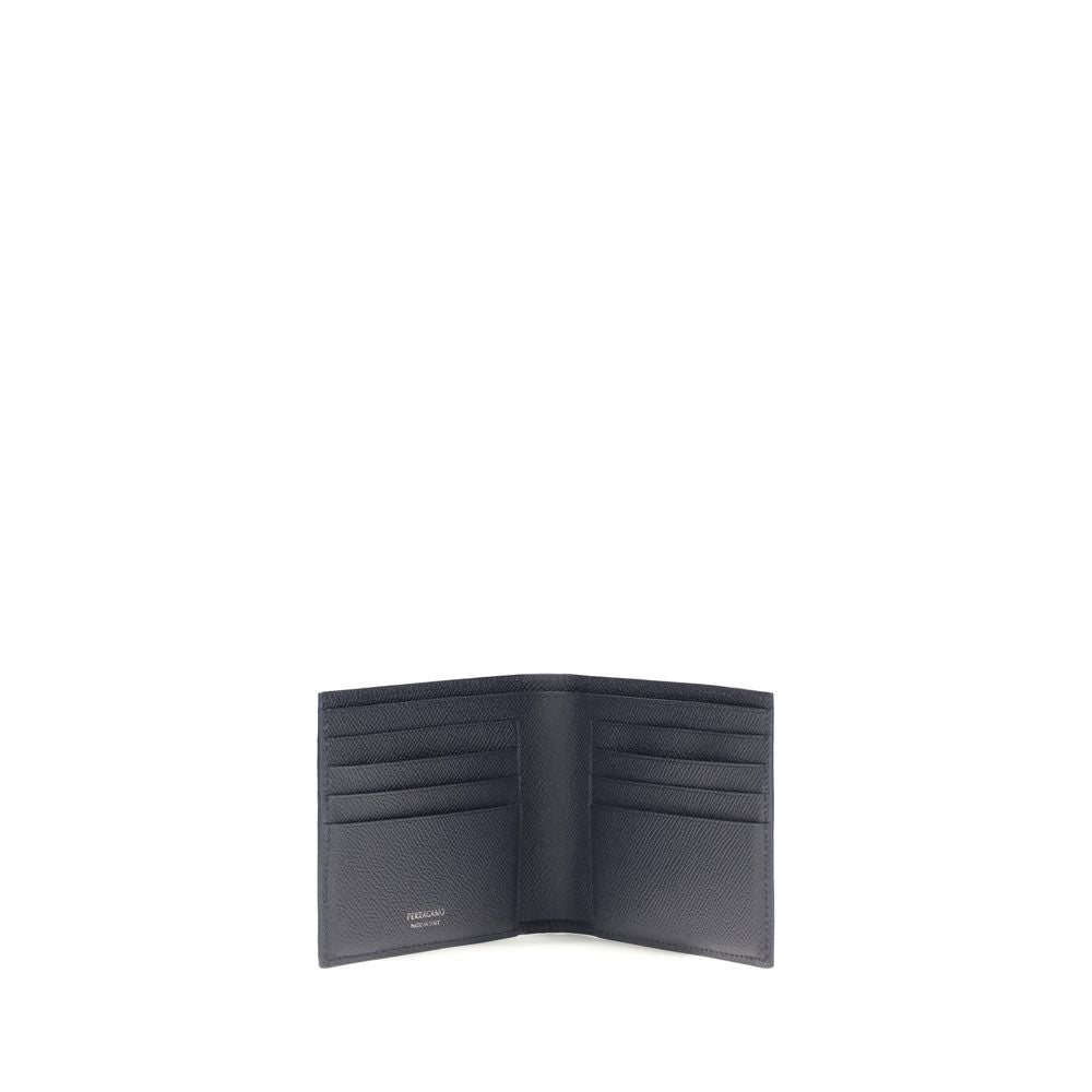 Blaues Leder-Bifold-Portemonnaie mit Gancini-Logo