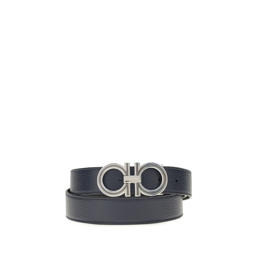 Blue Leather Reversible Belt with Gancini Buckle