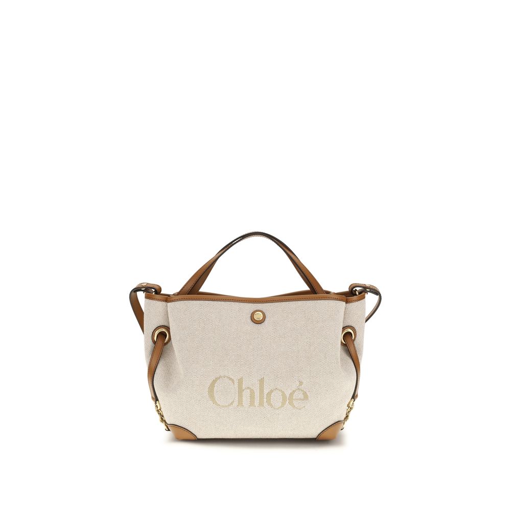 Beige Cotton Fabric Handbag with Leather Details