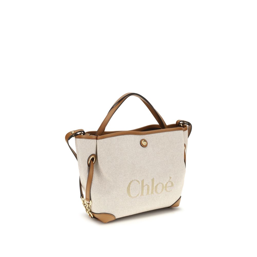 Beige Cotton Fabric Handbag with Leather Details