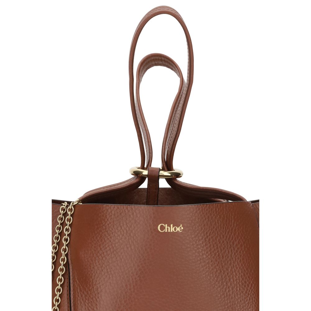 Brown Leather Spin Shoulder Bag with Chain Pendant