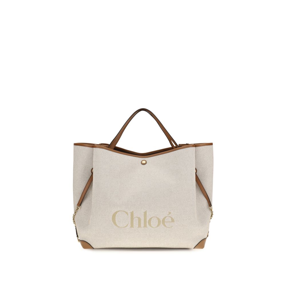 Beige Cotton Tote Bag with Logo Detail