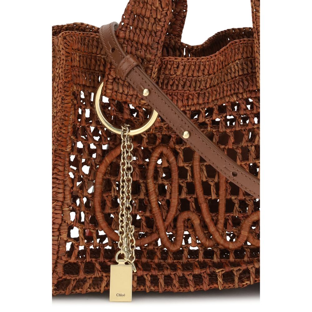 Brown Raffia Shoulder Bag with Leather Details