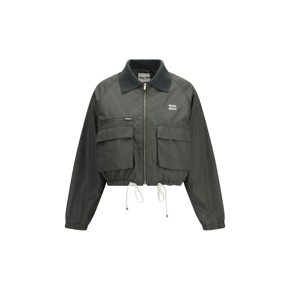 Zweifarbige Jacke aus Kunstfasern mit Lederdetails
