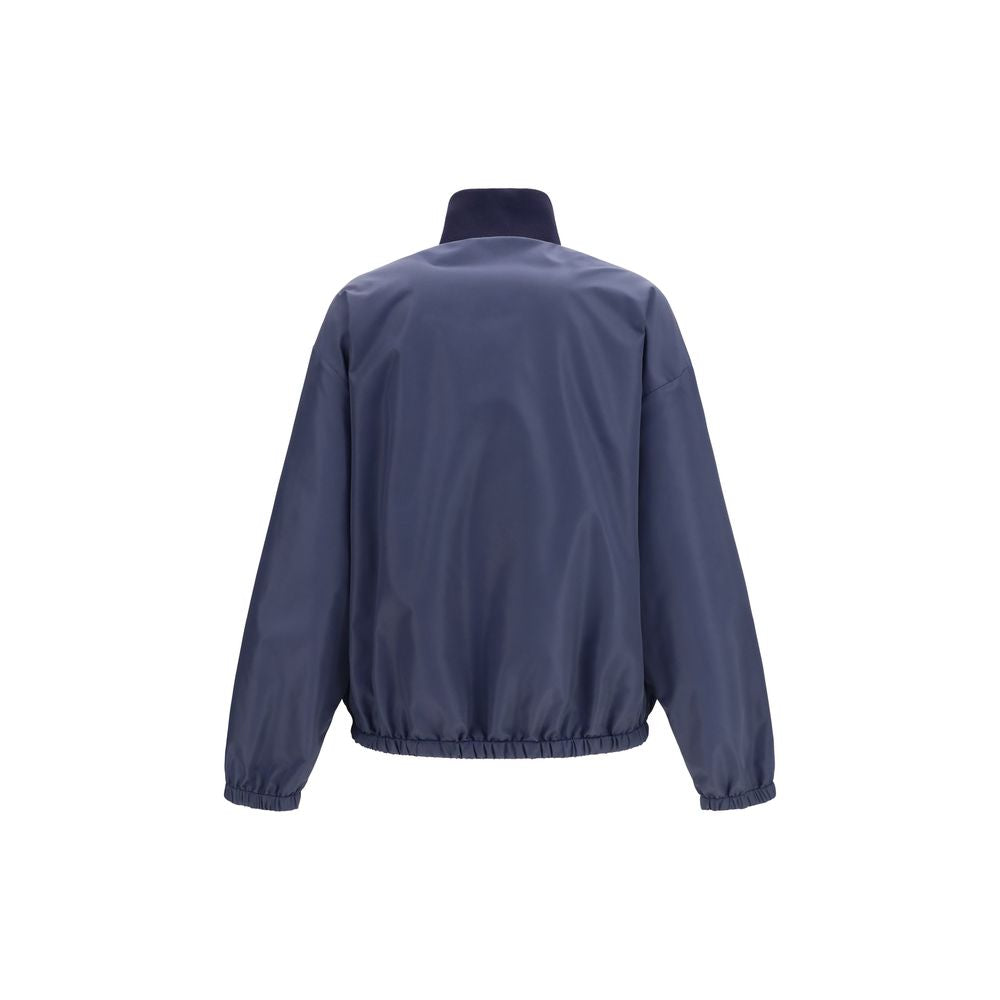 Blaue, knöchellange Synthetikjacke mit Lederdetails