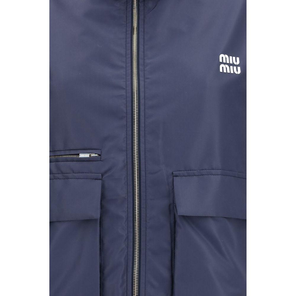 Blue Synthetic Jacket with Leather Details